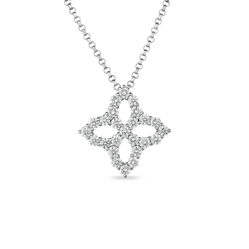 Classic Gemstone Pendant Necklace-Outline Diamond Princess Flower Pendant