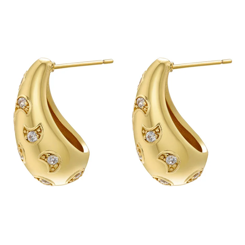 Golden Water Drop with Moon Diamond 1 Pair