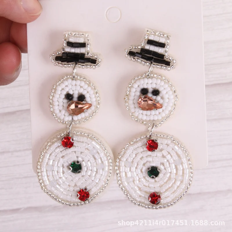 1 Pair Bead Snowman Stud Earrings