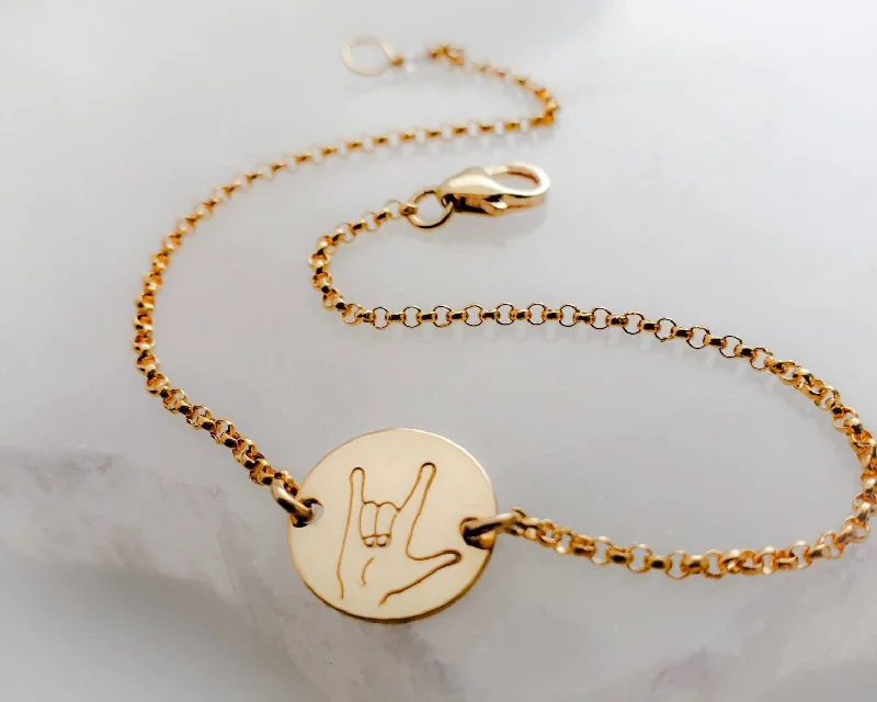 Gold Rope Chain Bracelet-ASL • I Love You • Sign Language Bracelet