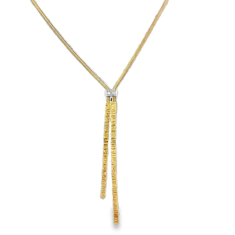 Sparkling Silver Pendant Necklace-Modern Lariat Style Necklace in Yellow Gold