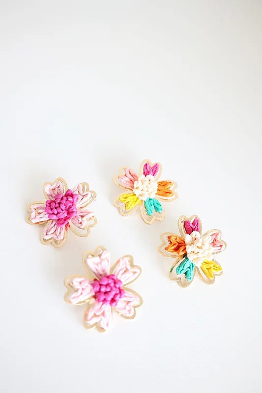 Luxury Fashion Earrings-Raffia Flower Stud