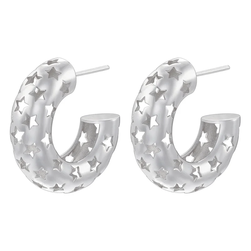 Ve1210 White Gold Color Hollow Star 1 Pair