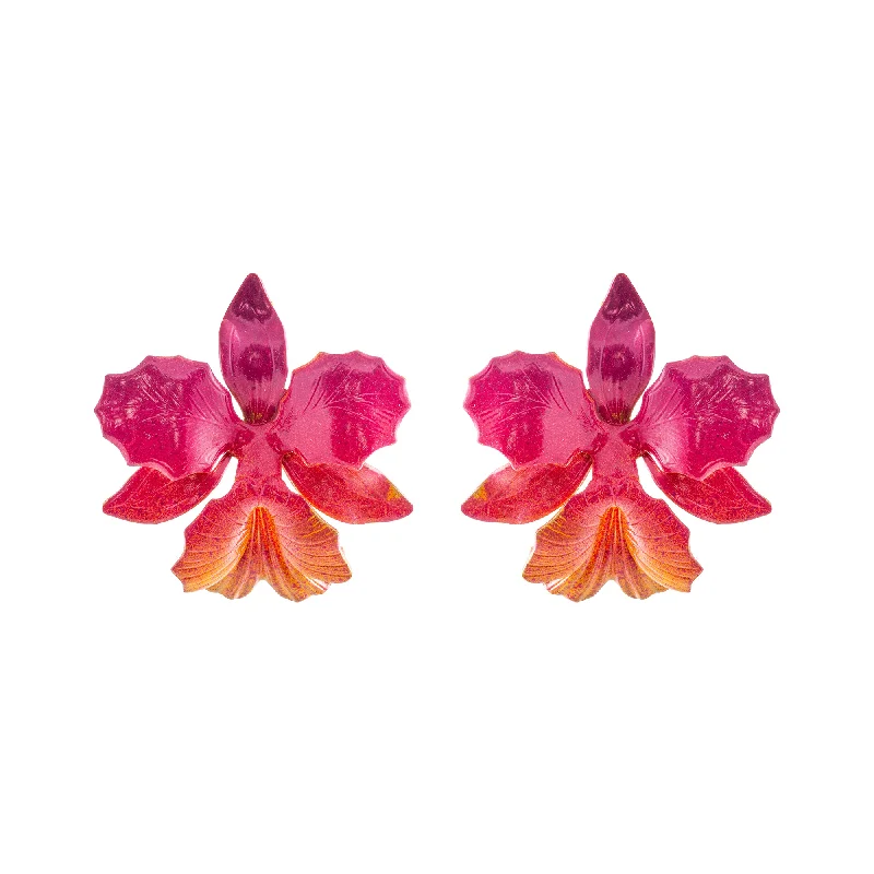 Layered Earrings for Women-Sunset Laelia Orchid Studs