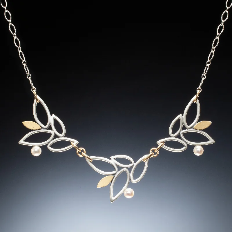 Simple Gold Chain Necklace-Mixed Metal Lace Leaf Necklace