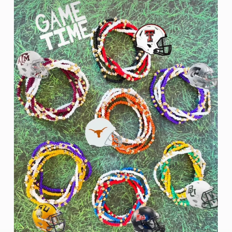 Silver Chain Link Bracelet-Lover of the Game Multi Color Beaded Bracelet Set - FINAL SALE