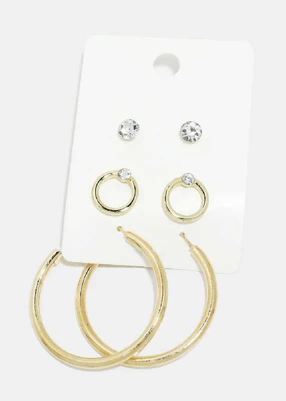 Shiny Crystal Earrings-3-Pair Multi Design Earrings