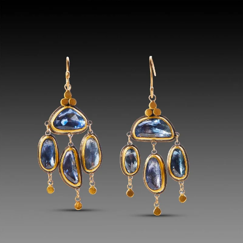 Antique Gold Earrings-Blue Sapphire Chandelier Earrings