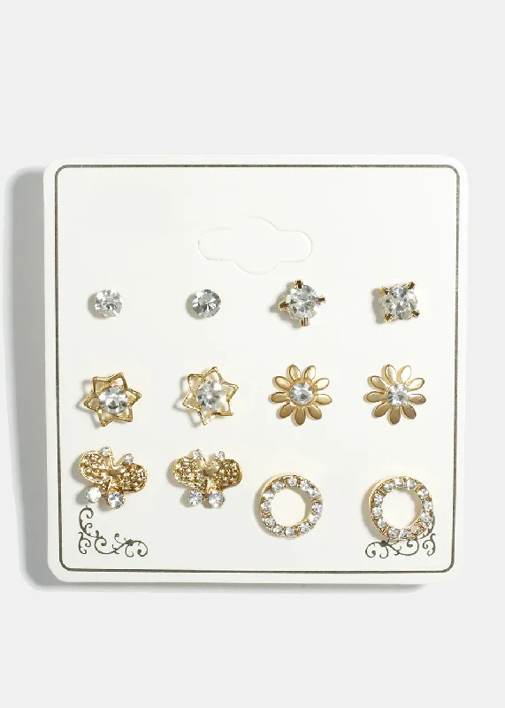 Handcrafted Earrings for Women-6-Pair Multi Design Stud Earrings