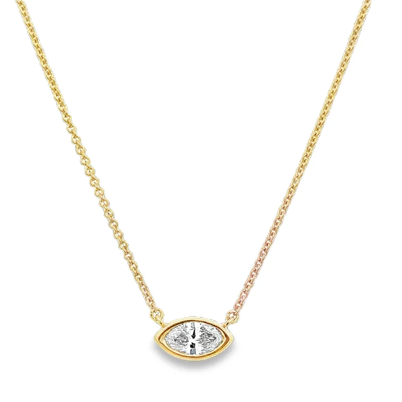 Handmade Pearl Necklace-GIA 1.0 ct. Marquise Cut Diamond Necklace in Yellow Gold