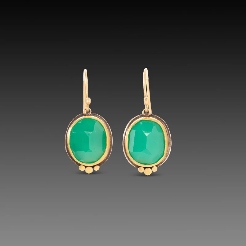 Classic Diamond Earrings-Rose Cut Oval Chrysoprase Earrings