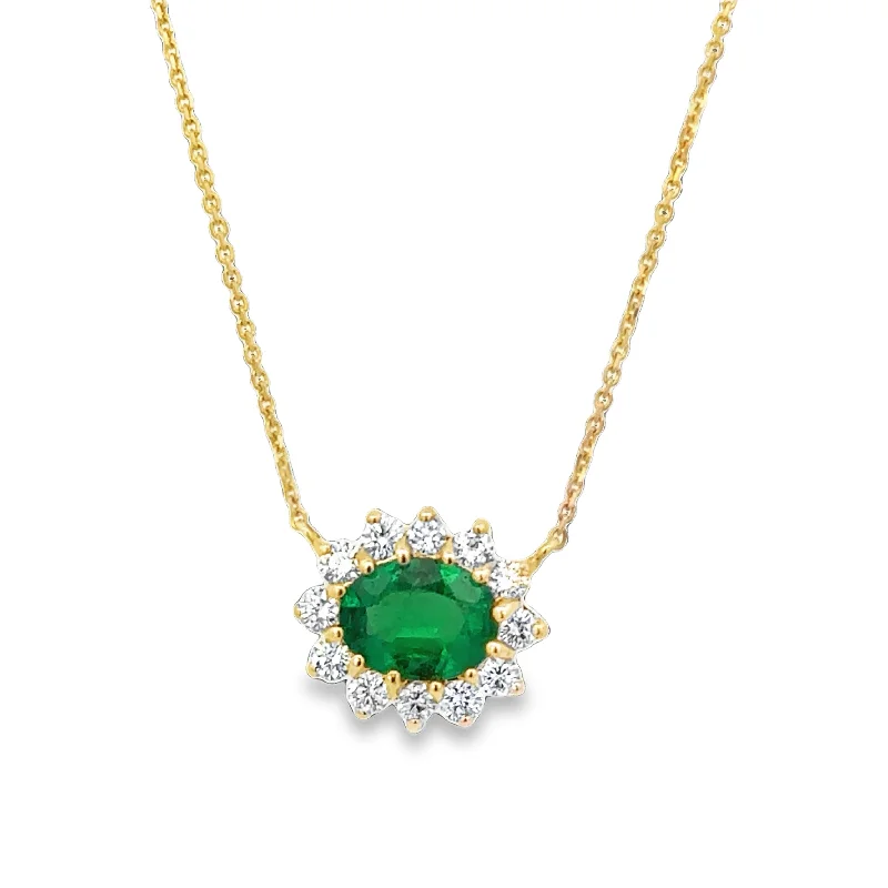 Sparkling Crystal Necklace-Emerald and Diamond Necklace in Yellow Gold