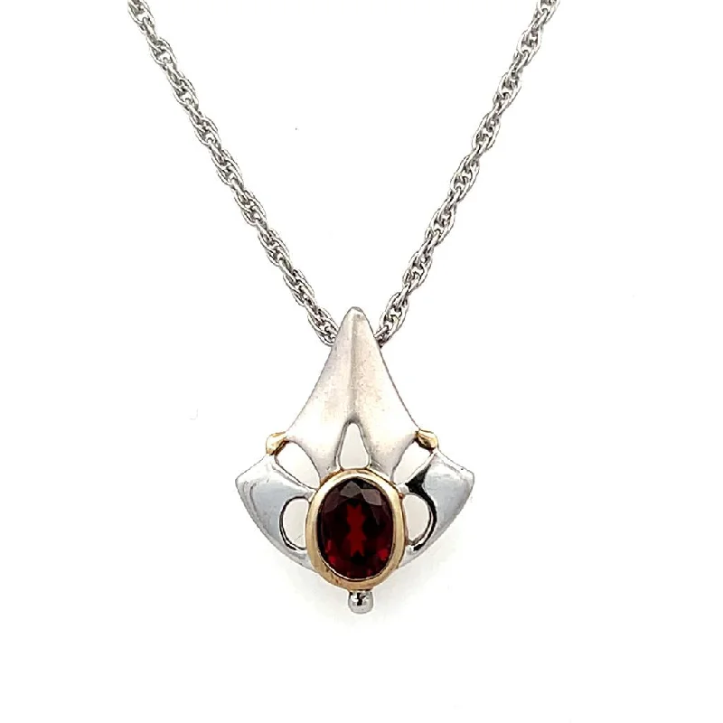 Minimalist Necklace for Women-Estate Sterling Silver 2.15ctw Oval Garnet Geometric Leaf Necklace