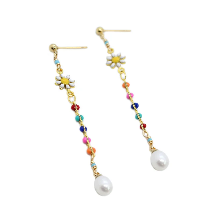 Silver Earrings with Pearls-Sadie Earring