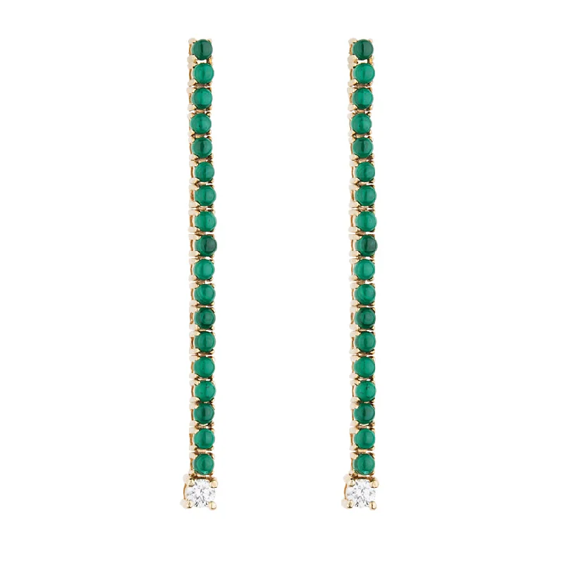 Crystal Stud Earrings-Long Malachite & Diamond Tennis Earring