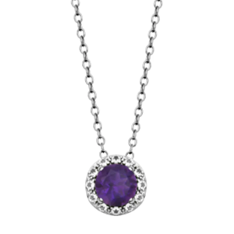 Designer Bar Necklace-Sterling Silver African Amethyst & WhiteTopaz Halo Necklace by Samuel B.