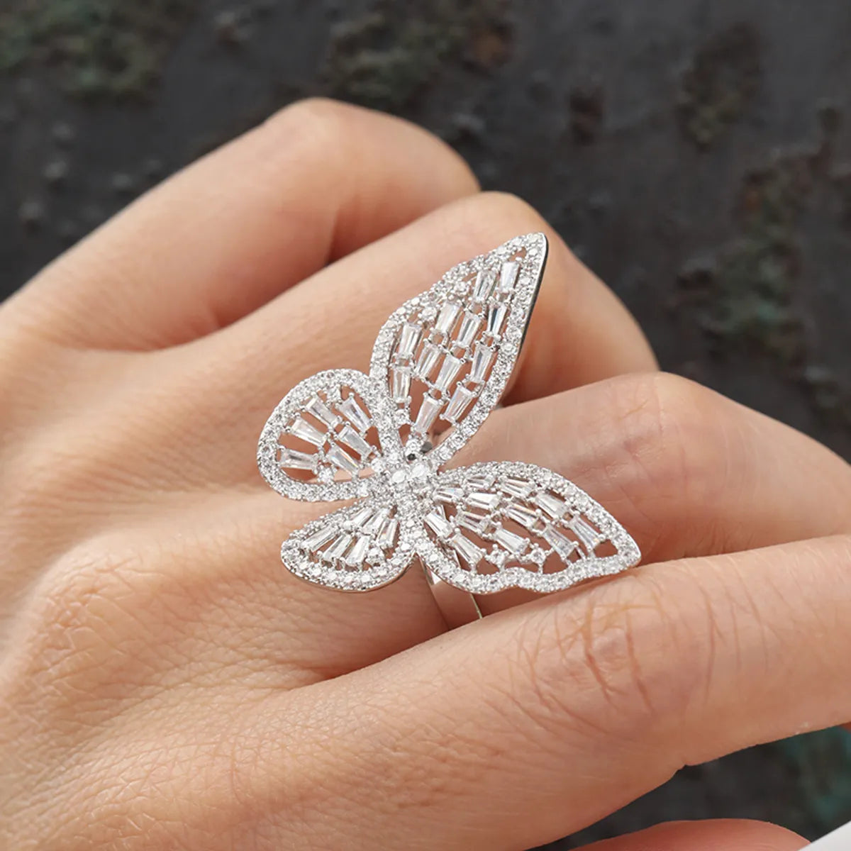 Handmade Promise Ring-Simple Style Dragonfly Butterfly Sterling Silver Inlay Zircon Rings