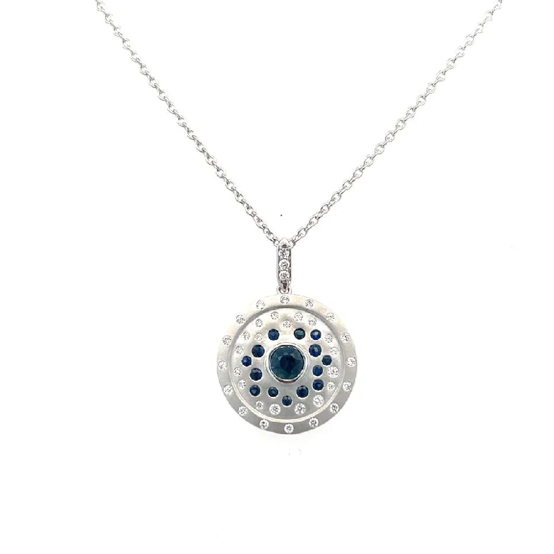 Beaded Choker Necklace-14K White Gold 0.70ctw Blue Sapphire & Diamond Circle Necklace