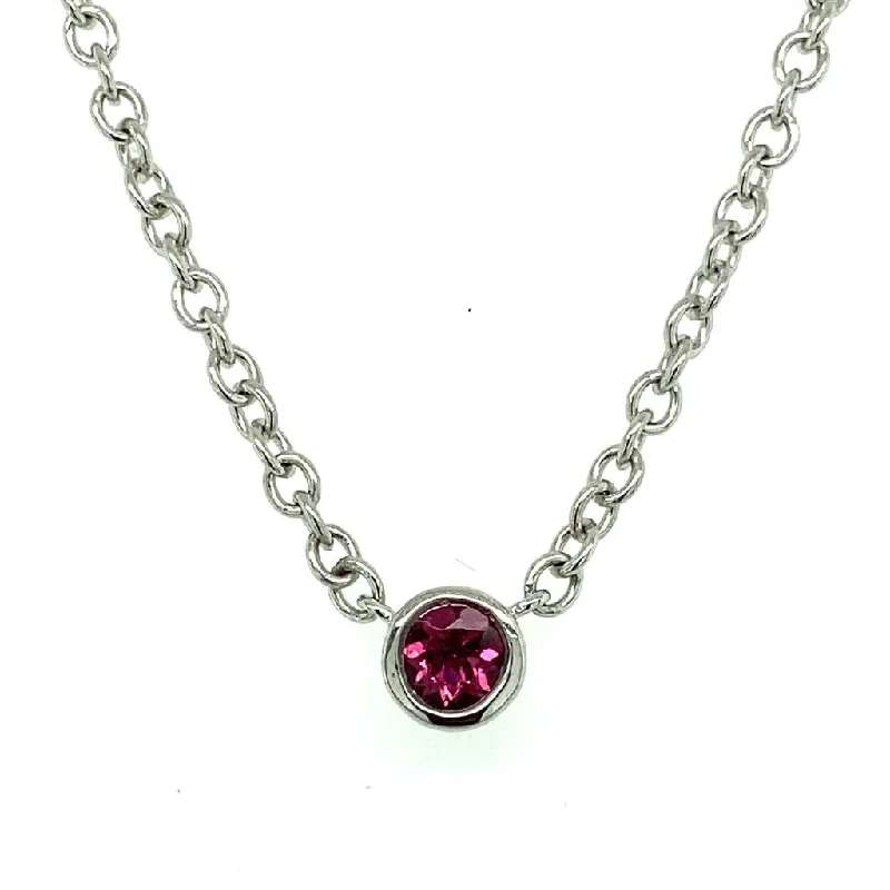 Simple Bar Pendant Necklace-Sterling Silver Round Pink Tourmaline Solitaire Necklace