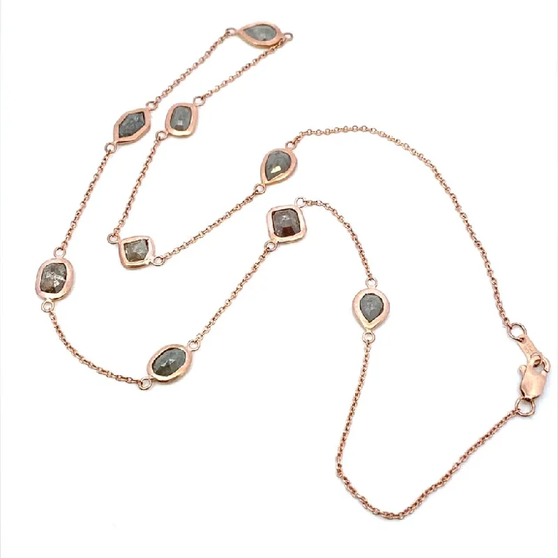 Silver Pendant Necklace-14K Rose Gold 4.50ctw Raw Colored Diamond Station Necklace