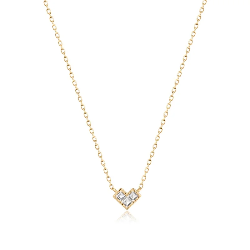 Crystal Beaded Necklace-14K Yellow Gold Three Stone White Sapphire Necklace by Aurelie Gi