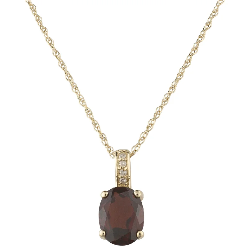 Personalized Diamond Necklace-14K Yellow Gold 1.53ctw Oval Garnet & Diamond Drop Necklace