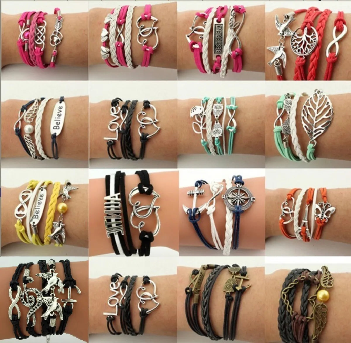 Women's Leather Bangle Bracelet-Fashion Leaf Heart Shape Butterfly Alloy Plating Braid Women's Bracelets