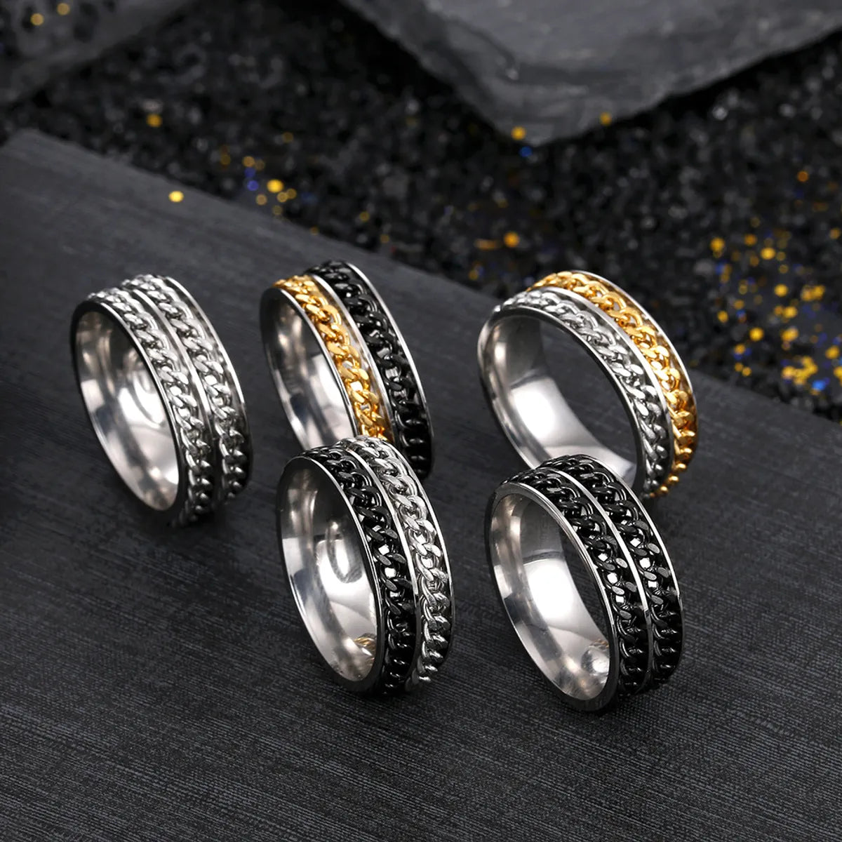 Boho Style Ring-Fashion Letter 201 Stainless Steel No Inlaid Chain Gold Plated Unisex