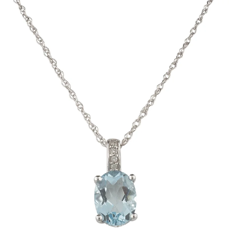 Luxury Gemstone Necklace-14K White Gold 1.01ctw Oval Aquamarine & Diamond Drop Necklace