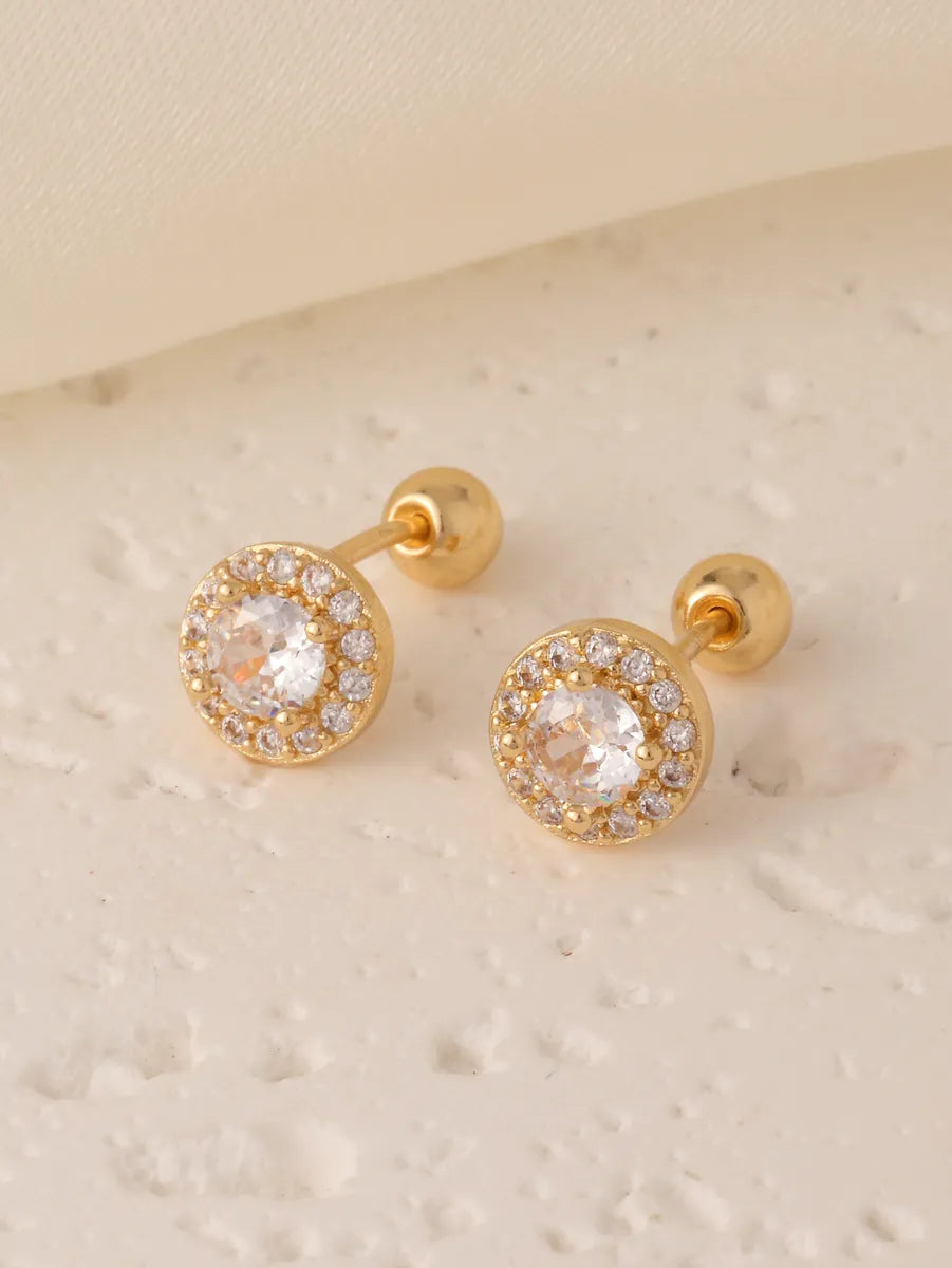 1 Pair Sweet Shiny Star Flower Bow Knot Plating Diamond Copper Zircon Gold Plated Ear Studs