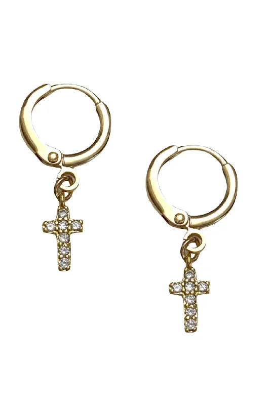 Gemstone Hoop Earrings-Farrah B Pave Cross Huggie Earrings