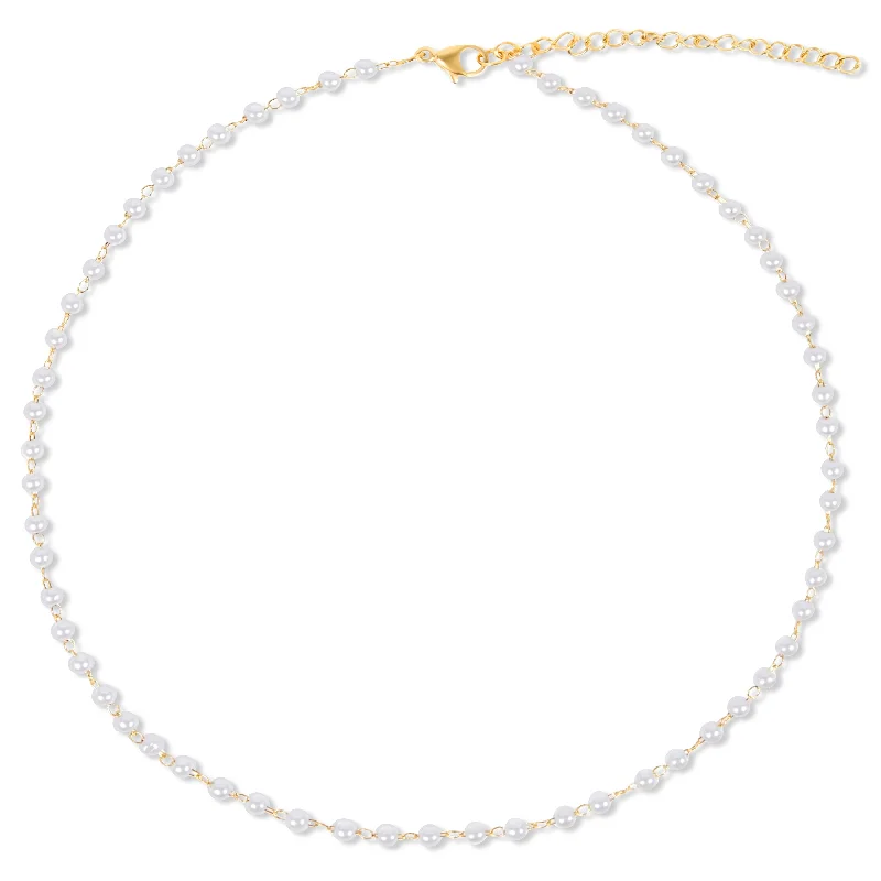 Dainty Silver Necklace-Sheena Dainty Pearl Choker Necklace