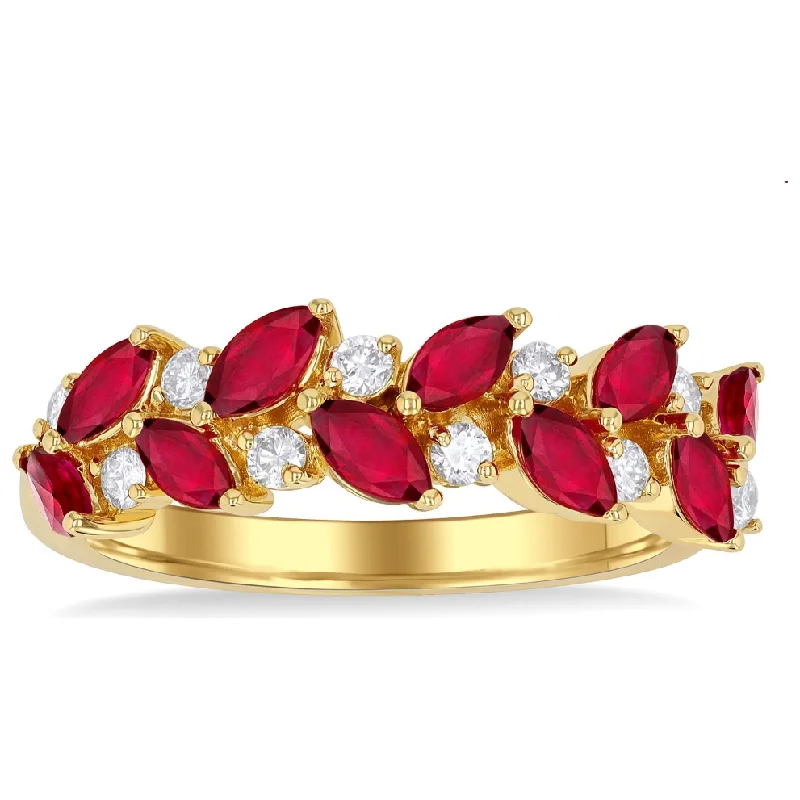 Platinum Engagement Ring-14K Yellow Gold Marquise Ruby & Diamond Band