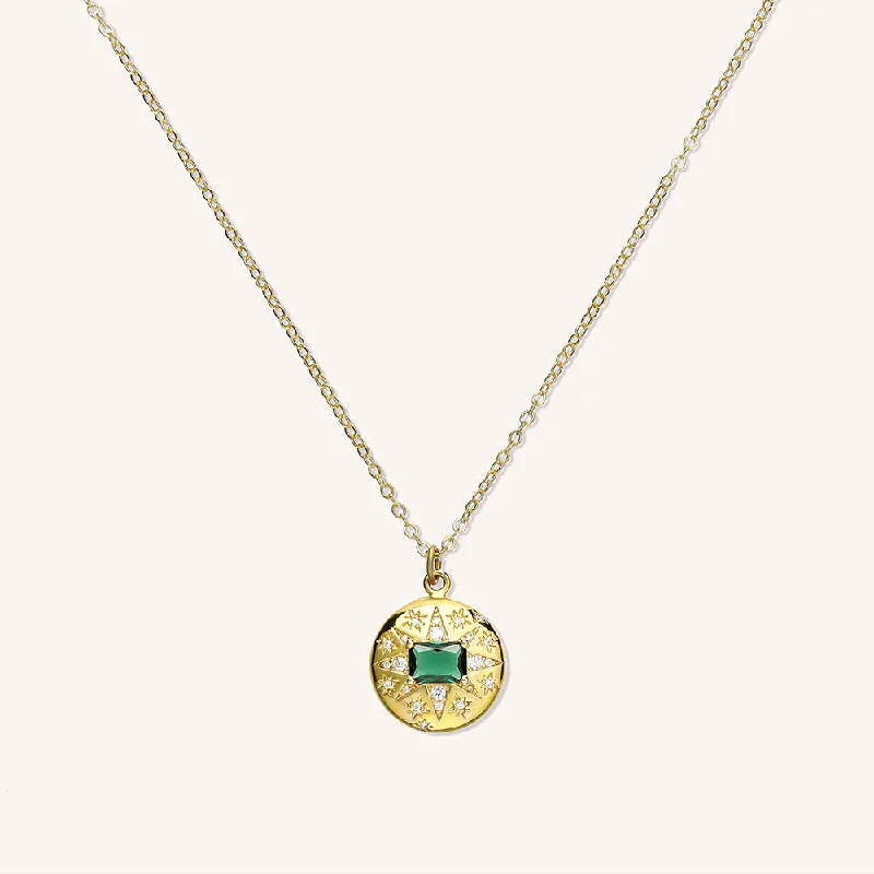 Simple Gold Necklace-Emerald Sun Pendant Necklace