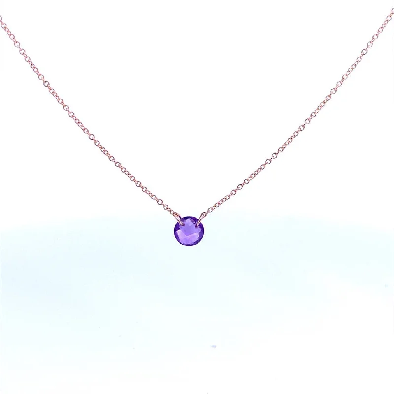 Gold Charm Necklace-Gold Filled Round Amethyst Solitaire Necklace by Dee Berkley