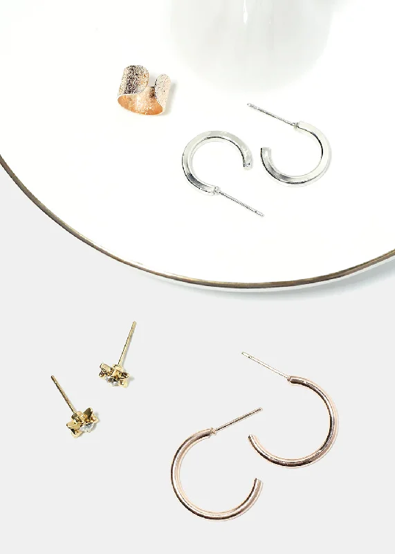 Silver Chain Earrings-3 Pair Stud, Hoop & Cuff Earrings