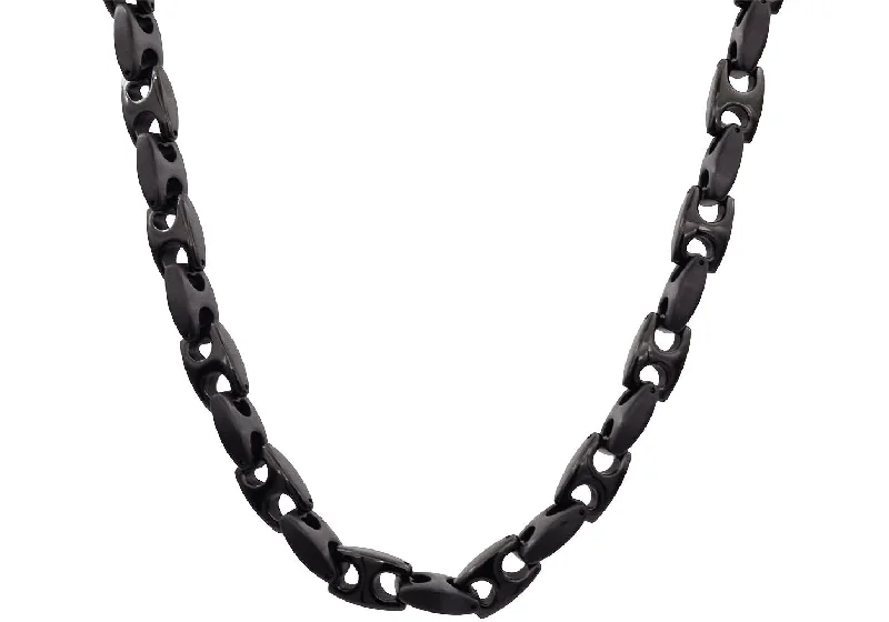 Moonstone Necklace-Mens Black Stainless Steel 24" Anchor Link Chain Necklace