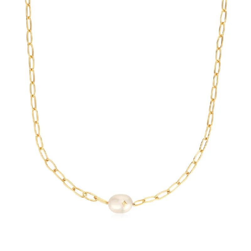 Sparkling Crystal Necklace-Gold Plated Freshwater Pearl Sparkle Solitaire Necklace by Ania Haie