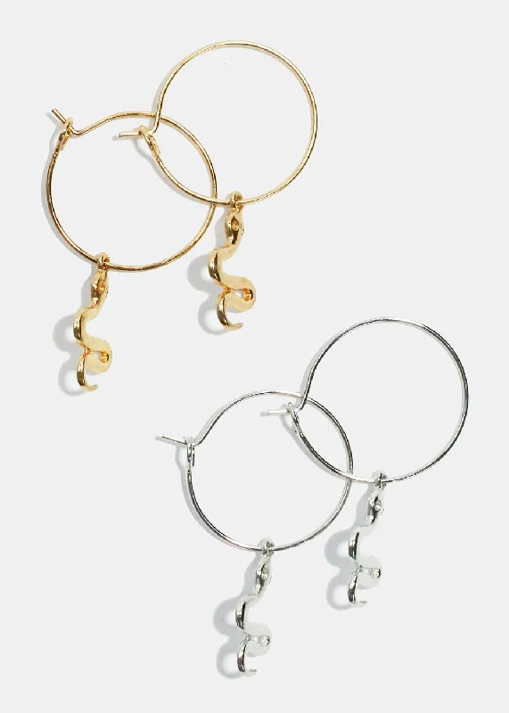 Silver Pearl Earrings-3 Pair Snake Hoop Earrings