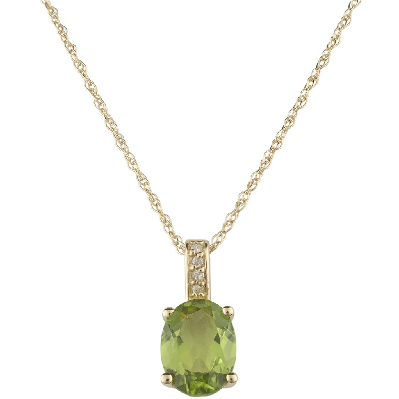 Elegant Bar Necklace-14K Yellow Gold 1.26ctw Oval Peridot & Diamond Drop Necklace