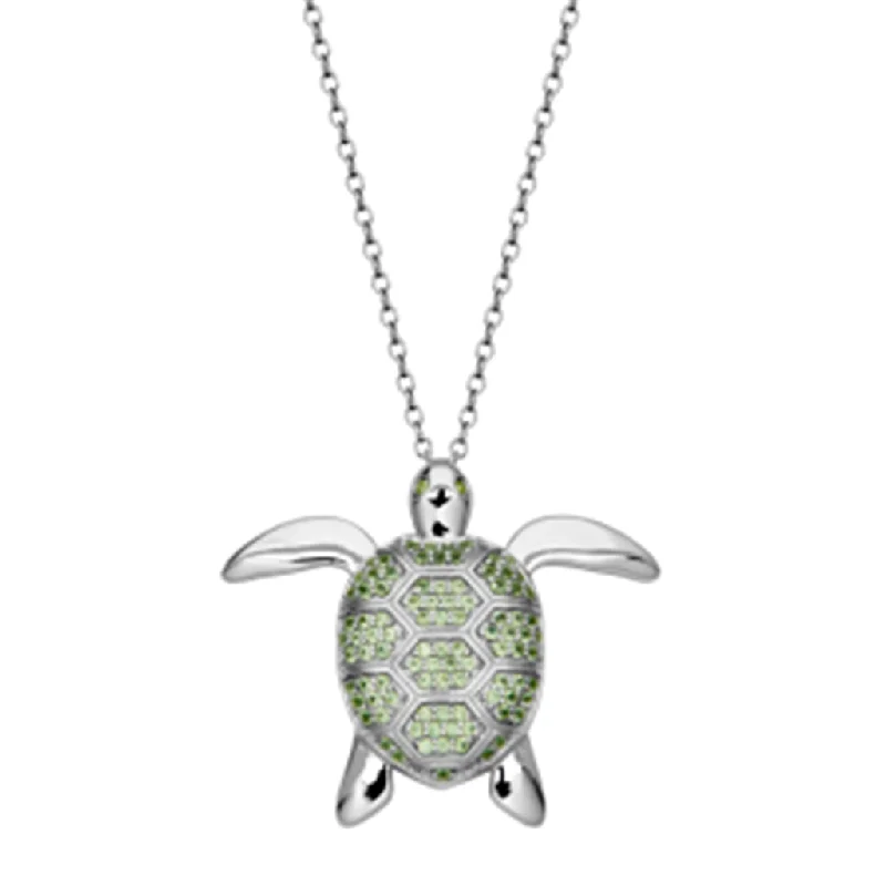 Pearl Chain Pendant Necklace-Sterling Silver Peridot Turtle Locket Necklace by Samuel B.