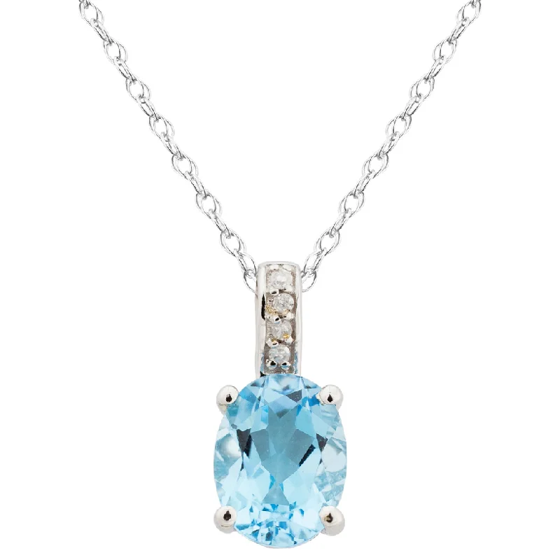 Vintage Gold Necklace-14K White Gold 1.20ctw Oval Blue Topaz & Diamond Drop Necklace