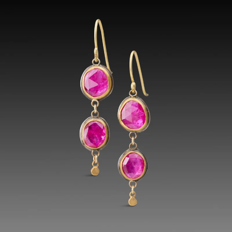 Chunky Drop Earrings-Double Ruby Drop Earrings