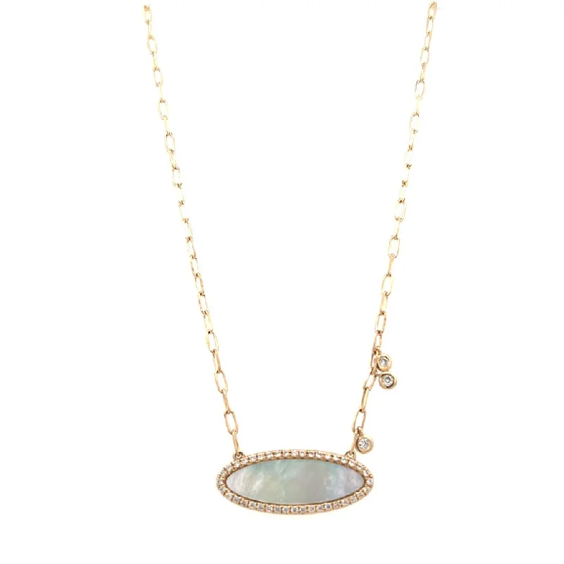 Simple Gold Pendant Necklace-14K Yellow Gold Mother of Pearl & Diamond Halo Necklace