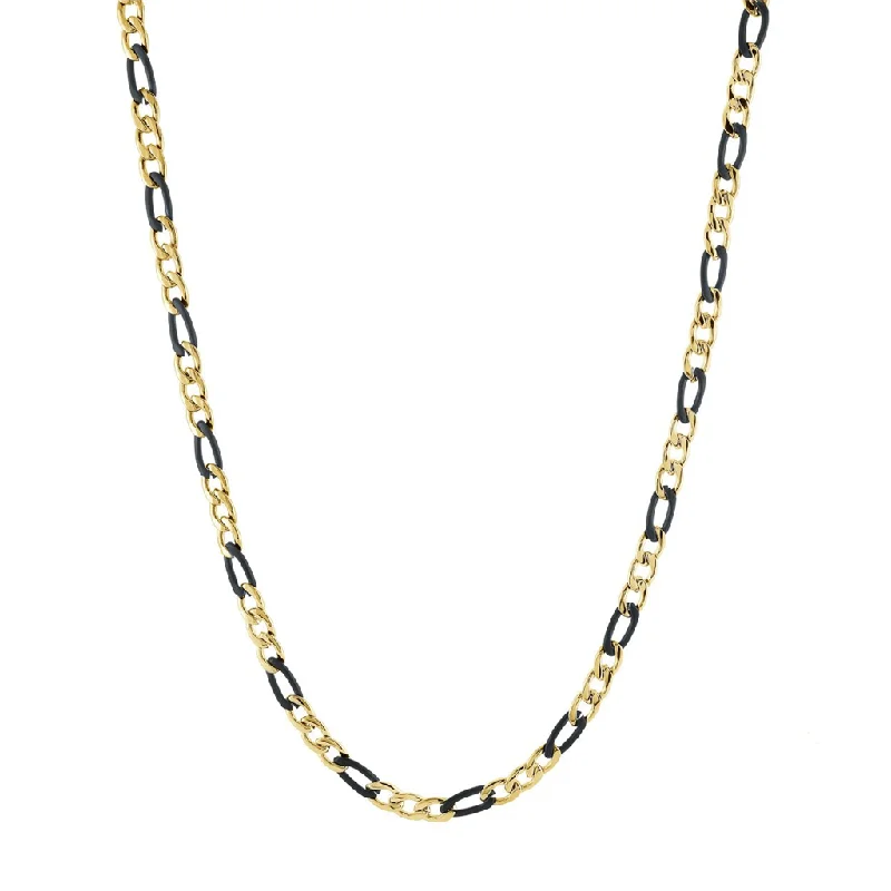 Geometric Gold Necklace-IP Black & Yellow Gold Figaro Chain Men's Necklace