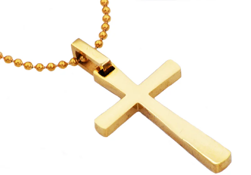 Personalized Diamond Necklace-Mens Gold Stainless Steel Small Cross Pendant Necklace