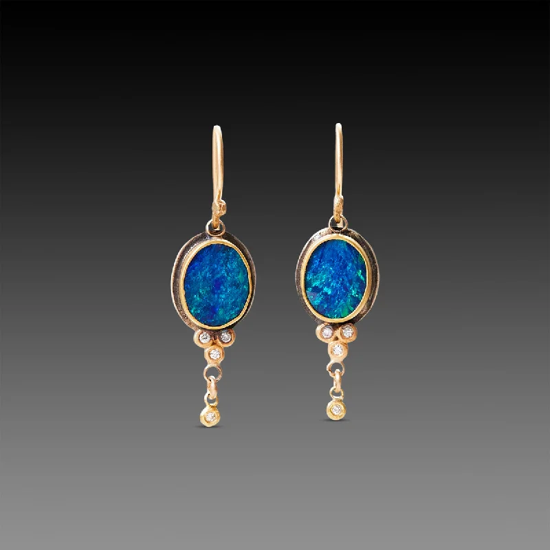 Handmade Crystal Drop Earrings-Australian Opal and Diamond Earrings