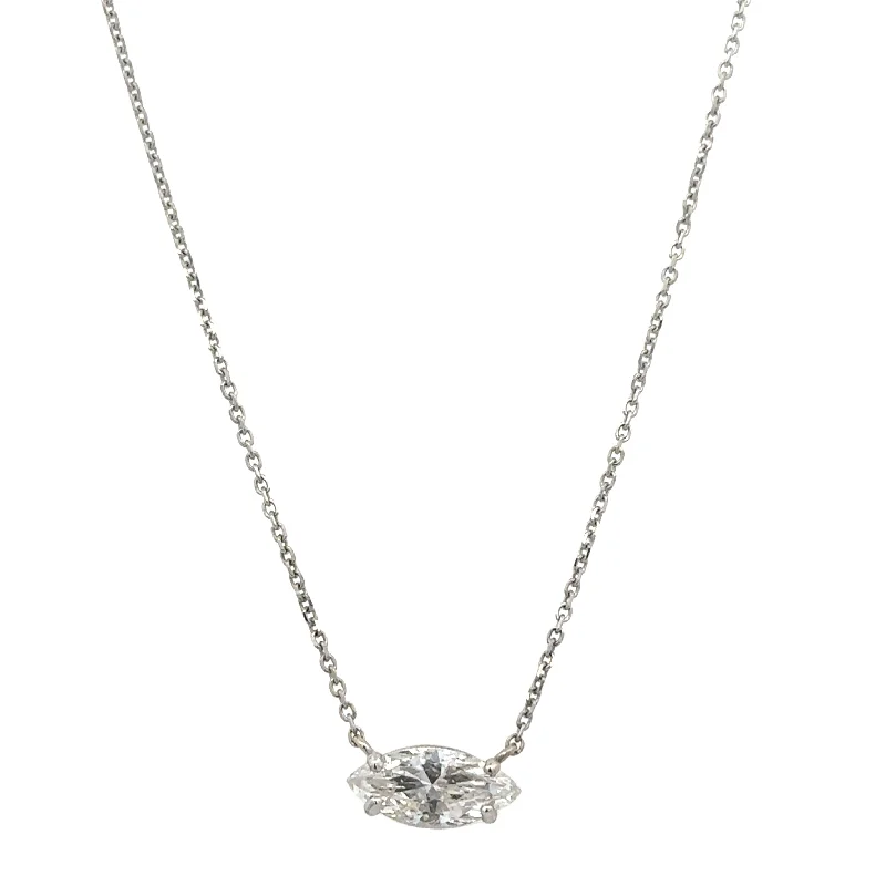 Gold Infinity Necklace-Marquise Cut Diamond Solitaire Necklace in White Gold