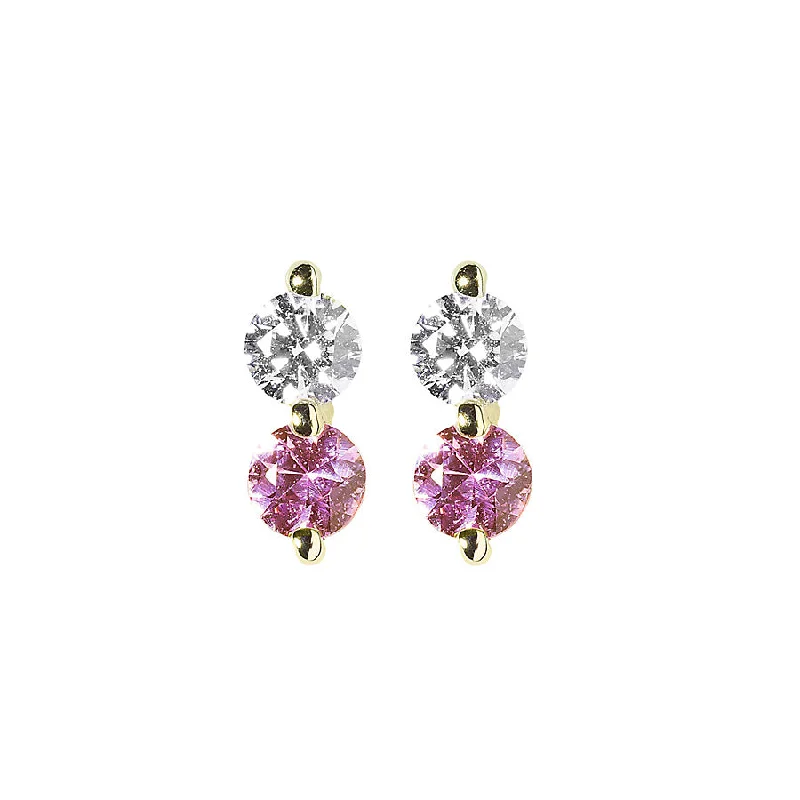 Handmade Gemstone Earrings-Diamond + Pink Sapphire Doubles Studs