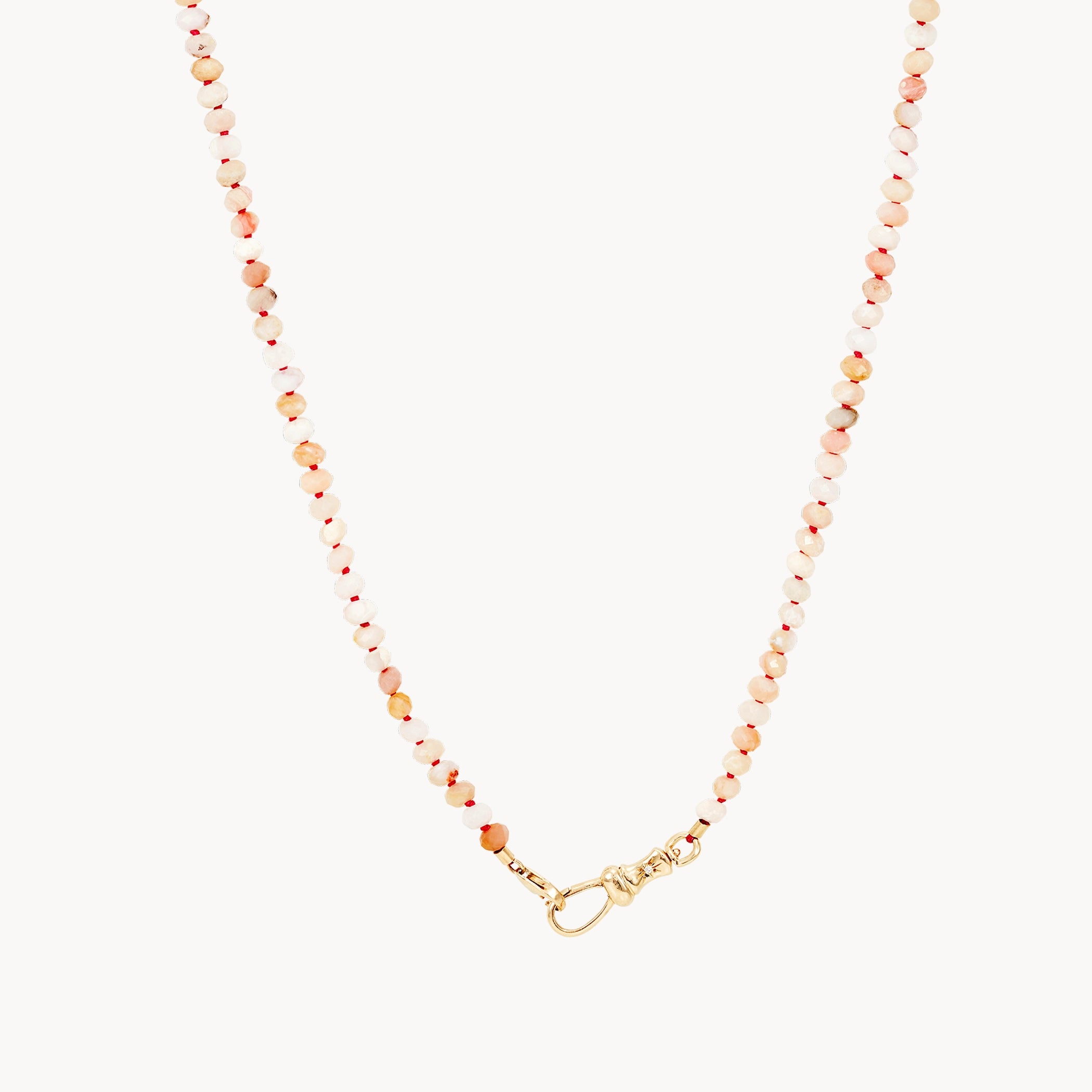 Custom Gemstone Necklace-pink opal beaded mood necklace - 10k yellow gold, pink opal gemstones